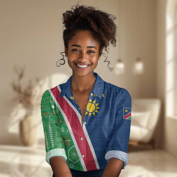 Namibia Gemsbok Women Casual Shirt Flag Design with African Patterns TS04