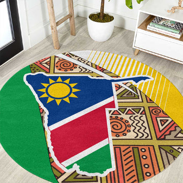 Afro Namibia Map Round Carpet National Emblem and Cultural Motif Design TS04