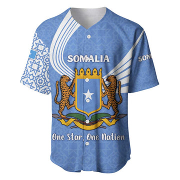 Somalia Baseball Jersey with Coat of Arms One Star One Nation Blue White Spirit TS04