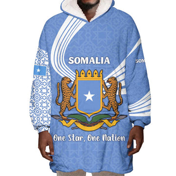 Somalia Wearable Blanket Hoodie with Coat of Arms One Star One Nation Blue White Spirit TS04