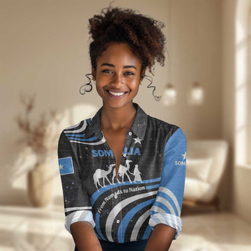 Somalia Women Casual Shirt with From Nomads to Nation Camel Galaxy Flag Spirit TS04