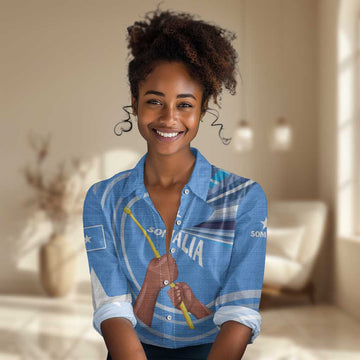 Somalia Women Casual Shirt with Raised Fist Flag Blue Unity Wave Spirit TS04