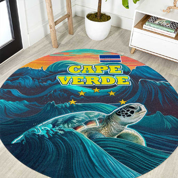 Cape Verde Round Carpet with Loggerhead Sea Turtle Ocean Sunset Spirit TS04