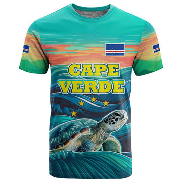 Cape Verde T shirt with Loggerhead Sea Turtle Ocean Sunset Spirit TS04