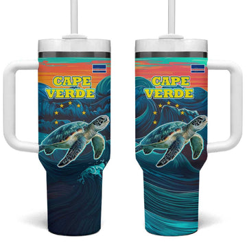 Cape Verde Tumbler With Handle with Loggerhead Sea Turtle Ocean Sunset Spirit TS04