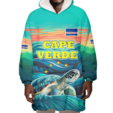 Cape Verde Wearable Blanket Hoodie with Loggerhead Sea Turtle Ocean Sunset Spirit TS04