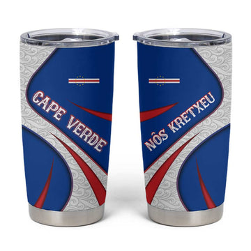 Cape Verde Tumbler Cup with Blue Red Flag Nós Kretxeu Spirit TS04
