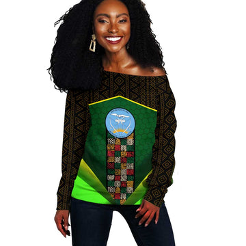 Mali Map Off Shoulder Sweater Vulture in Gliding Flight - African Patterns Design TS04