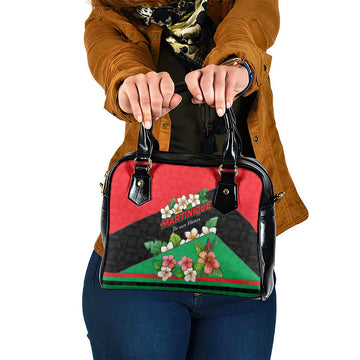 Martinique Island Pride Shoulder Handbag Tropical Hibiscus and Plumeria Floral Flag Design TS04