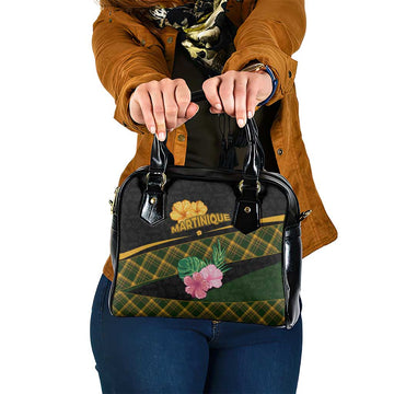 Martinique Heritage Shoulder Handbag Hibiscus Floral Design with Green and Yellow Madras Tartan TS04