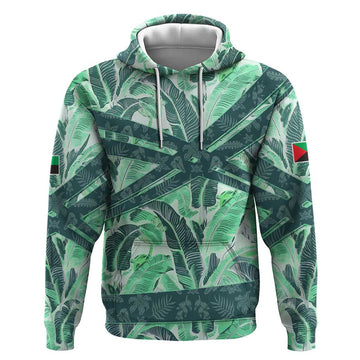 Martinique Pride Hoodie with Green Banana Leaf Print and Flag Patch Accents TS04