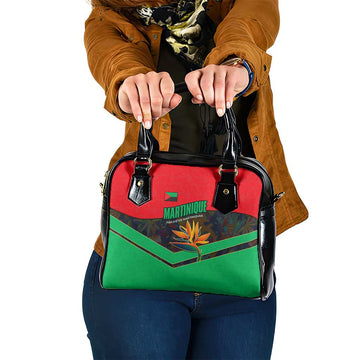 Martinique Pride Shoulder Handbag with Red Green Design and Tropical Bird of Paradise Flower TS04