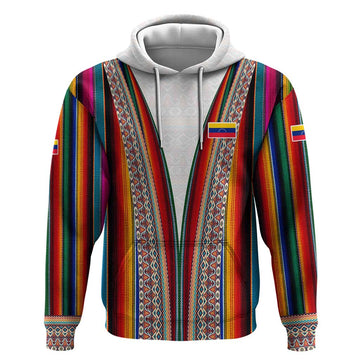 Venezuela Hoodie with Andean Multicolor Woven Textile Stripe Spirit TS04