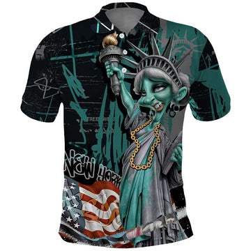 Street Art Liberty Polo Shirt with Graffiti Print and Cartoon Statue of Liberty TS04