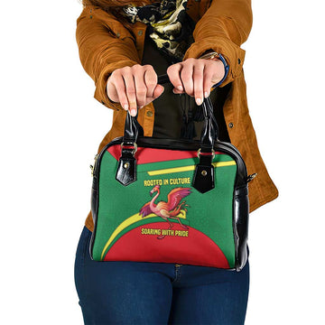 Senegal Shoulder Handbag with Flamingo Design and Rooted in Culture Slogan TS04
