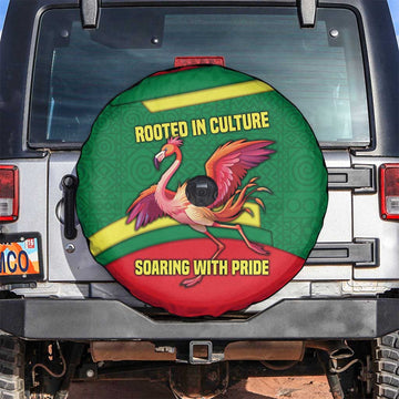 Senegal Spare Tire Cover with Flamingo Design and Rooted in Culture Slogan TS04