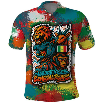 Senegal Polo Shirt with Colorful Wildlife Graffiti and Nature Rises Roars Design TS04