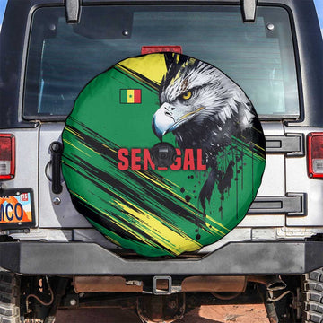 Senegal Spare Tire Cover with Bold Eagle Graphic and Brushstroke Flag Colors Design TS04