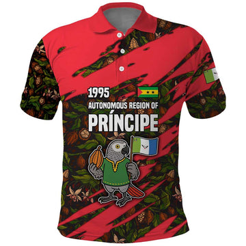 Principe Autonomous Region Polo Shirt with Parrot Cacao and 1995 Flag Design TS04