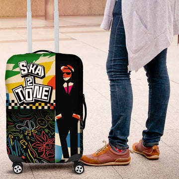 Ska Two Tone Luggage Cover with Colorful Checkerboard Music Art Carnival Festival TS04