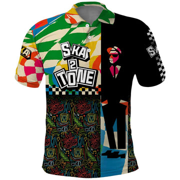 Ska Two Tone Polo Shirt with Colorful Checkerboard Music Art Carnival Festival TS04