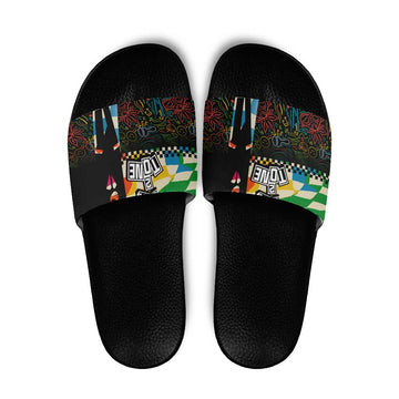 Ska Two Tone Slide Sandals with Colorful Checkerboard Music Art Carnival Festival TS04