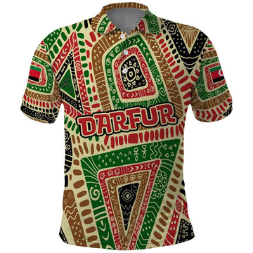 Darfur Sudan Polo Shirt with Red Green Beige Tribal Pattern TS04