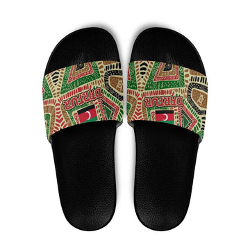 Darfur Sudan Slide Sandals with Red Green Beige Tribal Pattern TS04