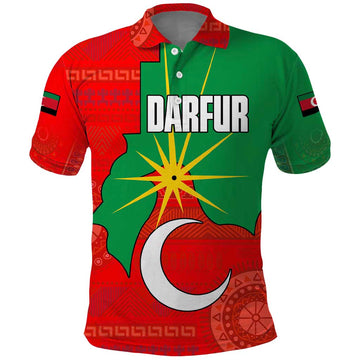 Darfur Sudan Polo Shirt with Red Green Yellow Crescent Star TS04