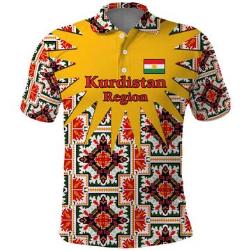 Iraq Kurdistan Region Polo Shirt Traditional Pattern Yellow Red Green TS04