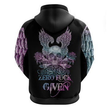 Skull Wings Roses - Zero Fuck Given Hoodie TS04