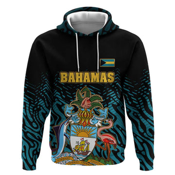 Bahamas Coat of Arms and Flag Hoodie with Blue Coral Pattern and Marlin Crest TS04