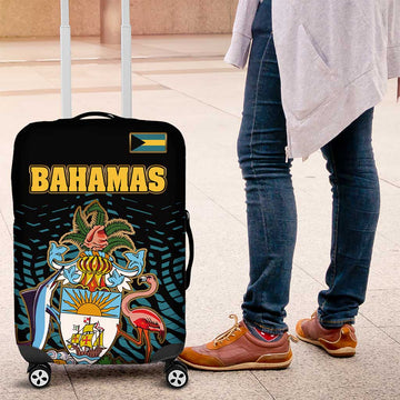 Bahamas Coat of Arms and Flag Luggage Cover with Blue Coral Pattern and Marlin Crest TS04