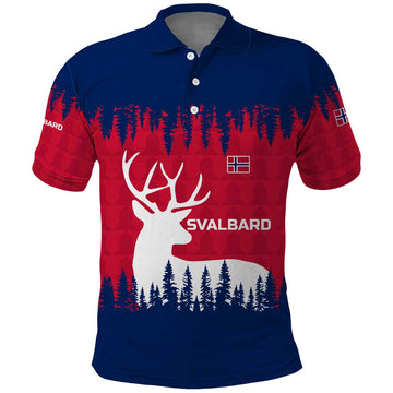 Norway Svalbard Polo Shirt with Reindeer Silhouette Forest and Norwegian Flag TS04