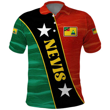 Nevis in Saint Kitts and Nevis Polo Shirt Star Design and Coat of Arms TS04