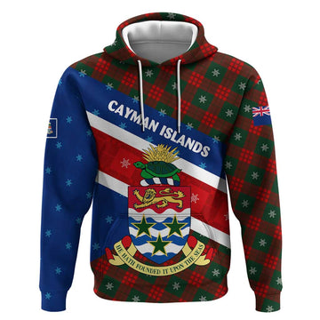 Cayman Islands Xmas Hoodie Christmas Plaid Turtle and Coat of Arms Red Green Blue TS04