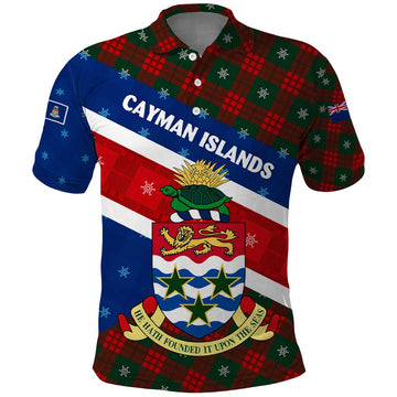 Cayman Islands Xmas Polo Shirt Christmas Plaid Turtle and Coat of Arms Red Green Blue TS04