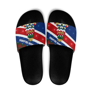 Cayman Islands Xmas Slide Sandals Christmas Plaid Turtle and Coat of Arms Red Green Blue TS04