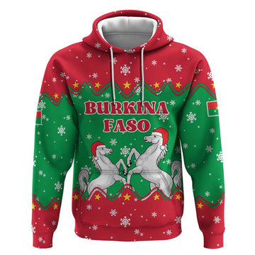 Christmas Burkina Faso Hoodie Snowflake Horses and Coat of Arms TS04