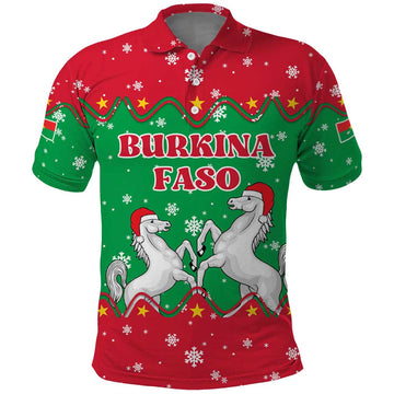 Christmas Burkina Faso Polo Shirt Snowflake Horses and Coat of Arms TS04