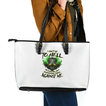 I Can't Go To Hell Fire Eyes Skull Leather Tote Bag TS04
