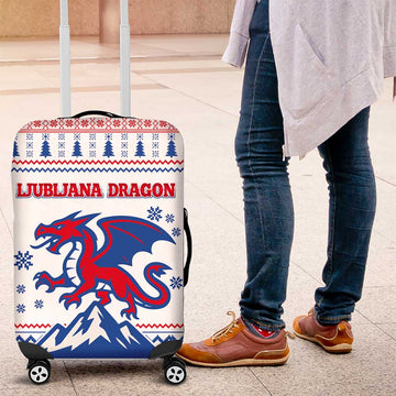 Slovenian Winter Luggage Cover Ljubljana Dragon with Nordic Snowflakes and Alpine Vibes TS04