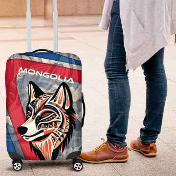 Mongolia Luggage Cover with Tribal Wolf Clouds Red Blue Flag Spirit TS04