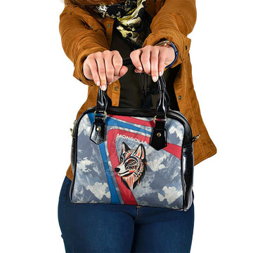 Mongolia Shoulder Handbag with Tribal Wolf Clouds Red Blue Flag Spirit TS04