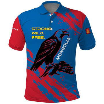 Mongolia Polo Shirt with Eagle Strong Wild Free Red Blue Brush Spirit TS04