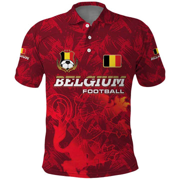 Belgium Polo Shirt with Football Red Map Crest Rose Spirit TS04