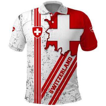 Switzerland Flag Polo Shirt Swiss Map Red-White Distressed TS04