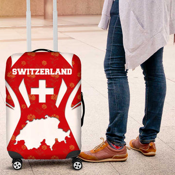 Switzerland Flag Luggage Cover with Floral Pattern Red and White Sportswear TS04