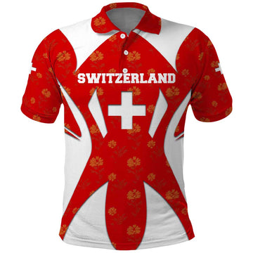 Switzerland Flag Polo Shirt with Floral Pattern Red and White Sportswear TS04
