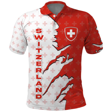 Switzerland Map Scratch Claw Swiss Flag Polo Shirt with Vertical Text TS04